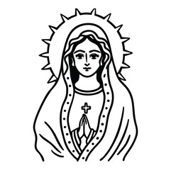 Virgen Mary Our Lady of Guadalupe , black white vector