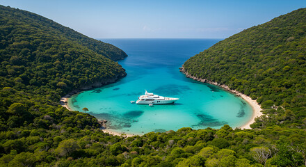 Luxurious yacht in a secluded bay