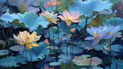 Vibrant Lotus Flowers in a Serene Pond