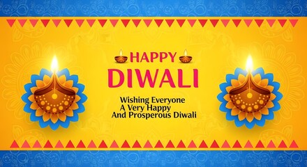 Happy diwali greeting card with illuminated diyas and festive decorations