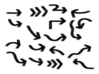 set of watercolor arrow hand drawn in black illustration