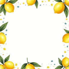Citrus fruit frame with lemons and colorful fresh design for summer or birthday card decoration
