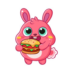 cute the monster bunny with burger vector illustration. sticker and keychain
