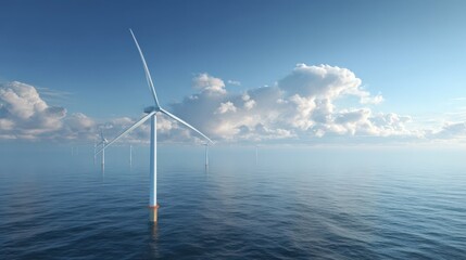 Offshore Wind Turbines Generating Renewable Energy on Calm Seas
