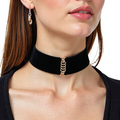 Fashion choker velvet black isolated, Designer accessory piece, Stylish neckwear prop, Trendy outfit item, Feminine gear detail