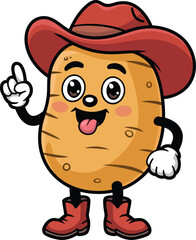 Potato cartoon character illustration  funny cowboy potato with hat and boots vector image
