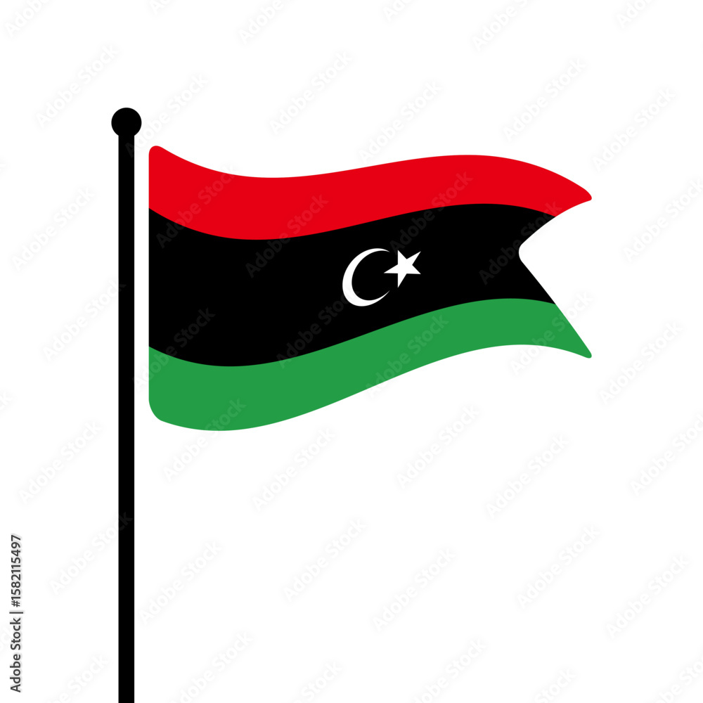 Poster flag of libya. libya flag computer digital vector illustration icon design. fluttering flagpole flag