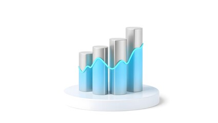 Red arrow on 3D business graph illustrating financial market growth and success