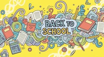 Obraz premium Flat abstract doodle back to school background - playful education concept