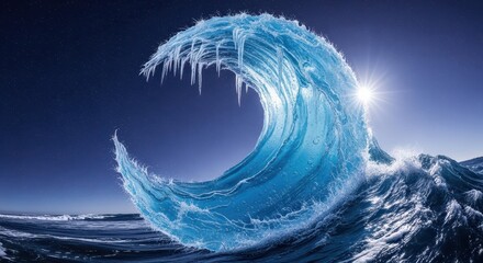 A massive wave curls under a starry night sky