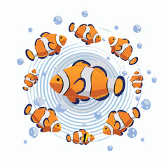Clownfish in a Whimsical Scene with Vibrant Swirl Motions All Around.