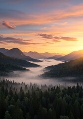 霧の谷の朝焼け