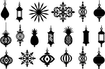 Ornate Hanging Lanterns & Decorative Elements Vector