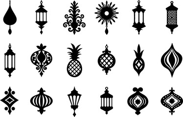 Ornate Hanging Lanterns & Decorative Elements Vector