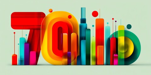 A vibrant retro abstract design with colorful geometric shapes