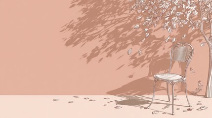 Outdoor chair, tree shadow, pastel