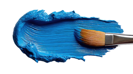 Brushstroke and Paint: a close-up view of an artist's brush, creating a vibrant blue brushstroke, showcasing the texture and detail of the paint and the precision of the artist's craft.