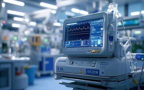 Hospital monitor displaying vital signs, surgical room