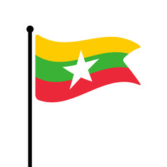 Flag of Myanmar. Myanmar flag computer digital vector illustration icon design. Fluttering flagpole flag.