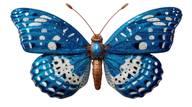 Sapphire Wings: A captivating close-up showcases the intricate patterns and vibrant sapphire hue of a single butterfly, its delicate wings spread wide.