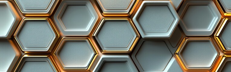 Honeycomb pattern in gray with gold edging, close-up