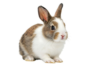 Fototapeta premium Adorable Cottontail Portrait of a Young Brown and White Bunny Isolated on White for Animal Lovers