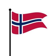 Flag of Norway. Norway flag computer digital vector illustration icon design. Fluttering flagpole flag.