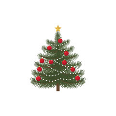 Decorated Christmas Tree with Ornaments and Star – Holiday Festive Vector Illustration

