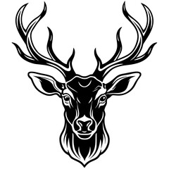 Naklejka premium Detailed Deer Head Silhouette with Antlers – Vector Art.