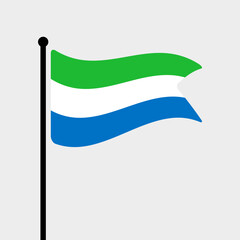 Flag of Sierra Leone. Sierra Leone flag computer digital vector illustration icon design. Fluttering flagpole flag.