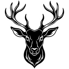 Naklejka premium Detailed Deer Head Silhouette with Antlers – Vector Art.