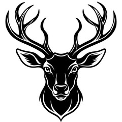 Naklejka premium Detailed Deer Head Silhouette with Antlers – Vector Art.
