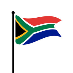 Flag of South Africa. South Africa flag computer digital vector illustration icon design. Fluttering flagpole flag.