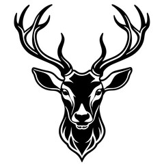 Naklejka premium Detailed Deer Head Silhouette with Antlers – Vector Art.