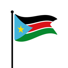 Flag of South Sudan. South Sudan flag computer digital vector illustration icon design. Fluttering flagpole flag.
