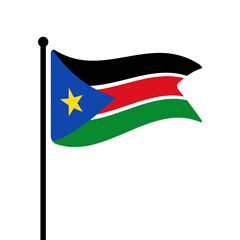 Flag of South Sudan. South Sudan flag computer digital vector illustration icon design. Fluttering flagpole flag.