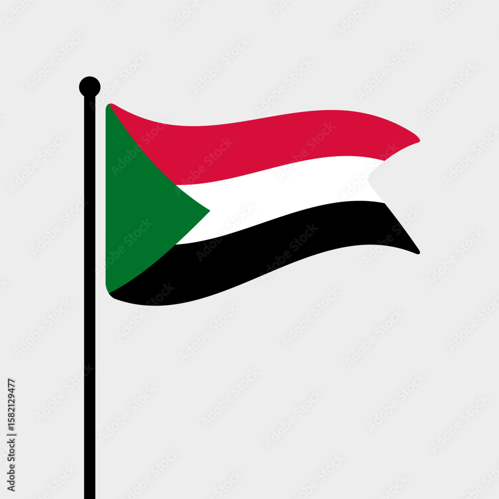 Poster flag of sudan. sudan flag computer digital vector illustration icon design. fluttering flagpole flag