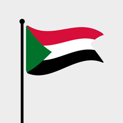 Flag of Sudan. Sudan flag computer digital vector illustration icon design. Fluttering flagpole flag.