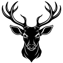 Naklejka premium Detailed Deer Head Silhouette with Antlers – Vector Art.