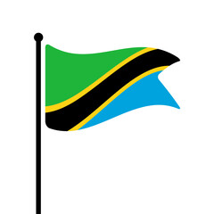 Flag of Tanzania. Tanzania flag computer digital vector illustration icon design. Fluttering flagpole flag.