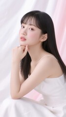 Naklejka premium 物思いにふける美しい女性の横顔