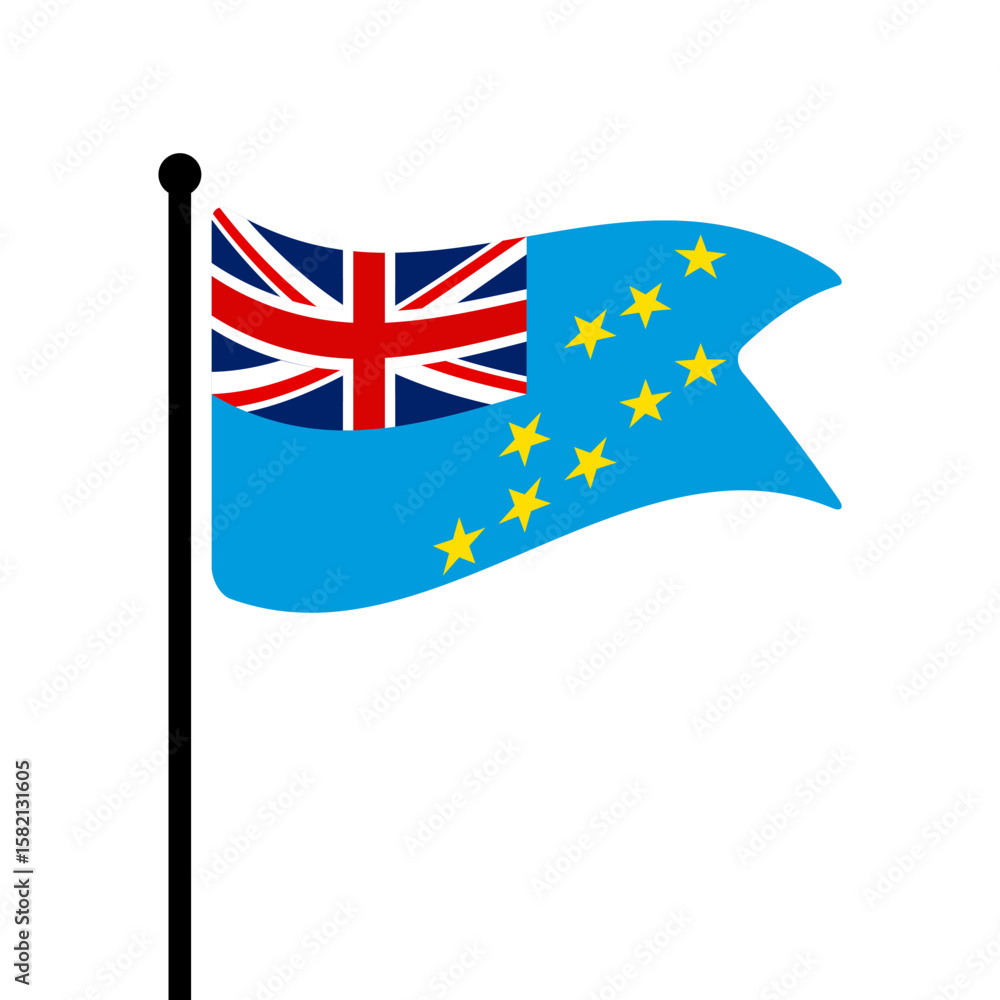 Aufkleber flag of tuvalu. tuvalu flag computer digital vector illustration icon design. fluttering flagpole fl