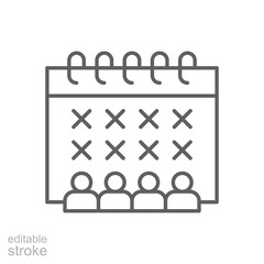 Workforce Availability Icon. Outline Style. Editable Stroke Vector. Team Under Empty Calendar with X Marks. Labor Shortage Crisis. Staff Scheduling Problem. HR Planning and Absence Management Symbol.