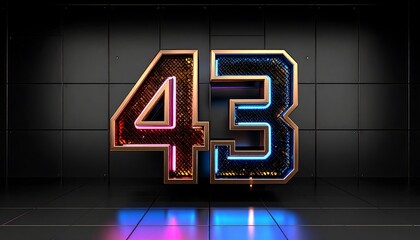 3D render of glowing numbers 43