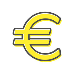 Yellow Euro currency symbol in modern flat design  
