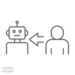 Fototapeta premium Workforce Automation Icon. Outline Style. Editable Stroke Vector. Human Replaced by Robot with Direction Arrow. Labor Shortage Consequence. Job Substitution Symbol. AI Integration and Staff Transitio