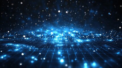 Obraz premium Luminous grid & bokeh; vibrant blue sparkle effect scene