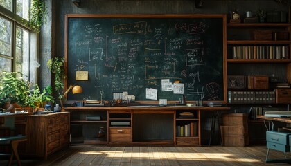 Old Study Room with Chalkboard and Bookshelves - Science and Learning
