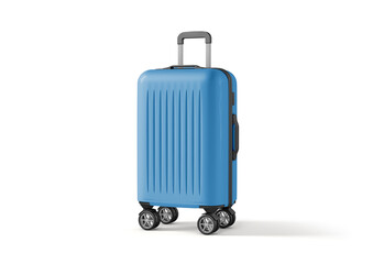Modern Blue Hard Shell Luggage Suitcase with Spinner Wheels Isolated on White Background

