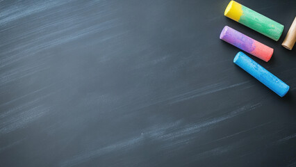 Chalk sticks on blackboard background for creative education design